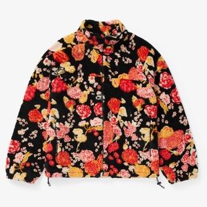 SNS Sneakers n Stuff Borg Fleece Jacket Full Zip Floral Unisex Black: X Large